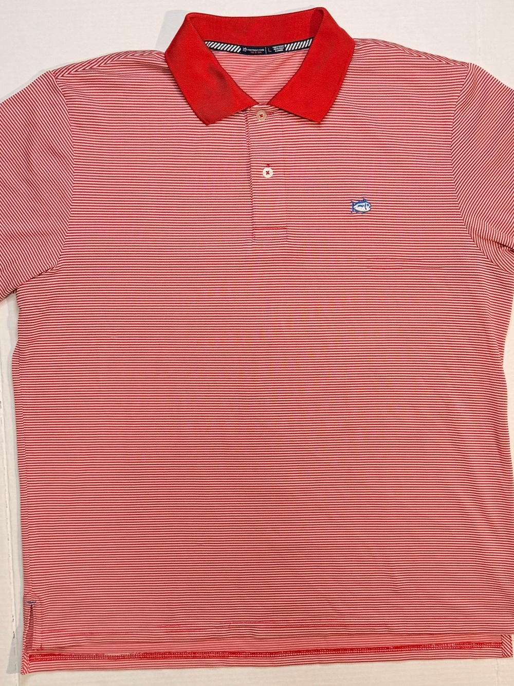 Southern Tide Red Microstripe Polo with Solid Red Collar